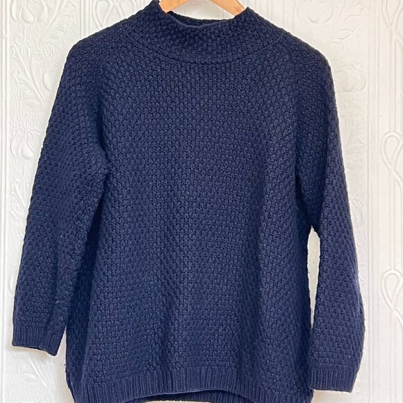 Blarney Woollen Mills Sweaters - Blarney Aran original irish merino wool basket weave navy sweater size L